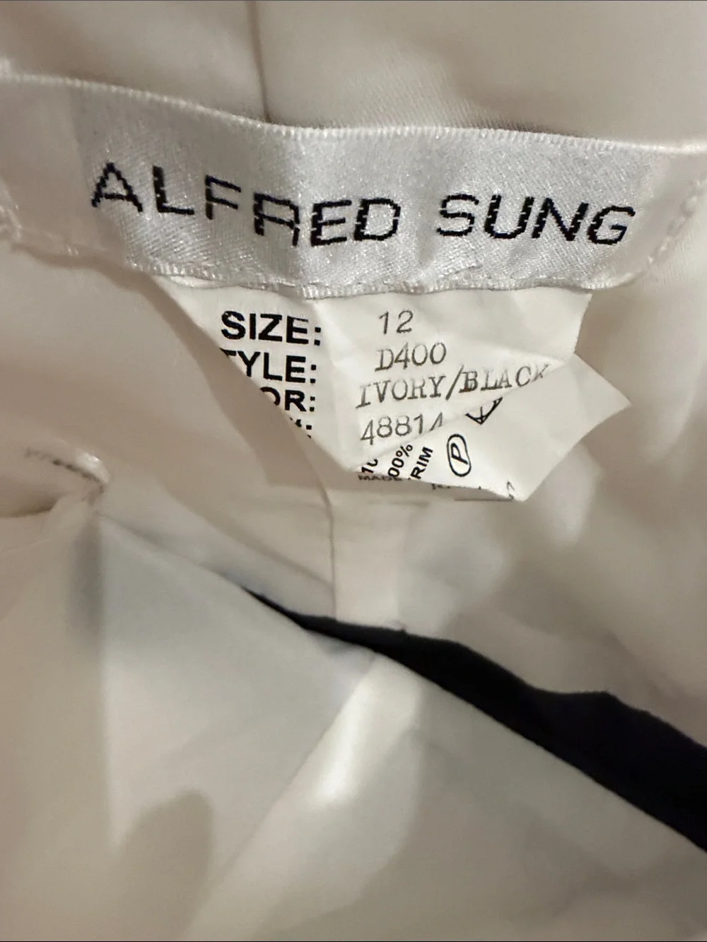 ALFRED SUNG Strapless Two-Tone Black and Cream A-Line Gown - Picture 2 of 2